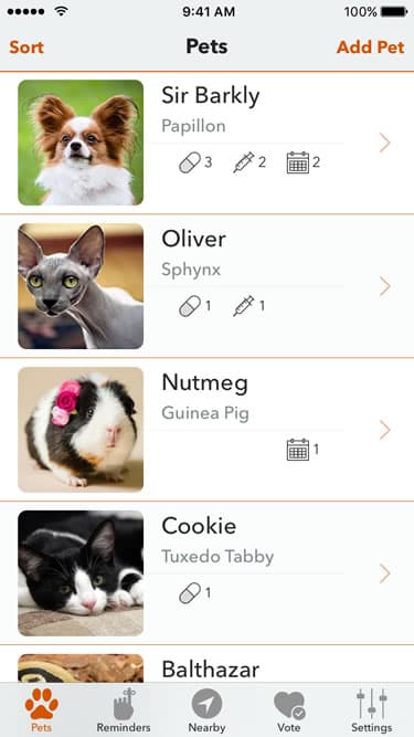PetFetch pets overview screen