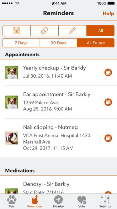 PetFetch reminders screen